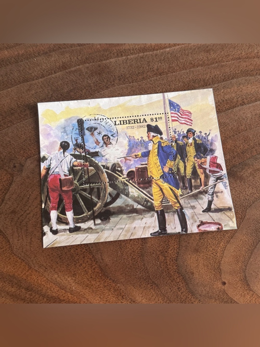 Vintage - Liberia, American Revolution, George Washington, Yorktown Battle Stamp